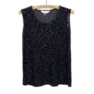 Allison Daley Black Velvet Swirl 70s Print Y2K Tank Top Small